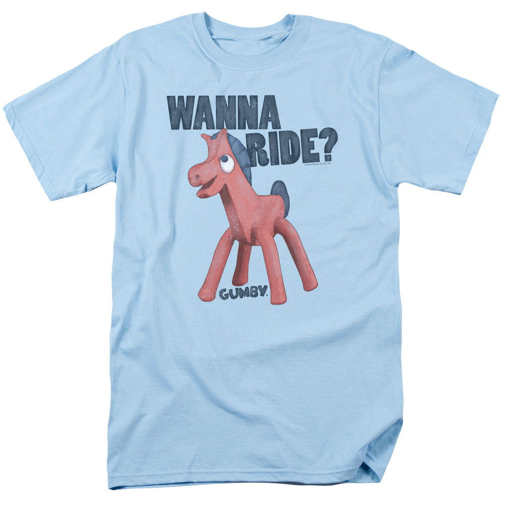 Gumby - Wanna Ride - Adult Unisex Short Sleeve T-Shirt - Blue