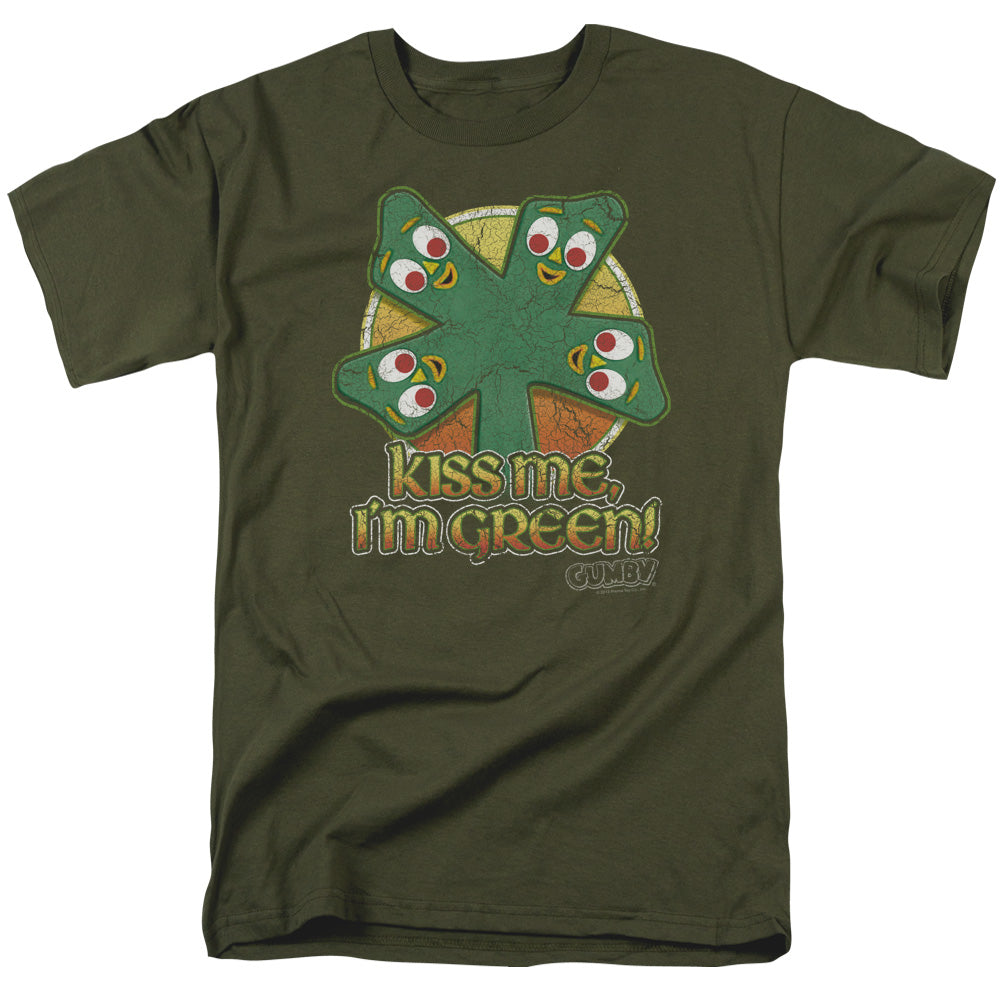 Gumby - Kiss Me - Adult Unisex Short Sleeve T-Shirt - Green