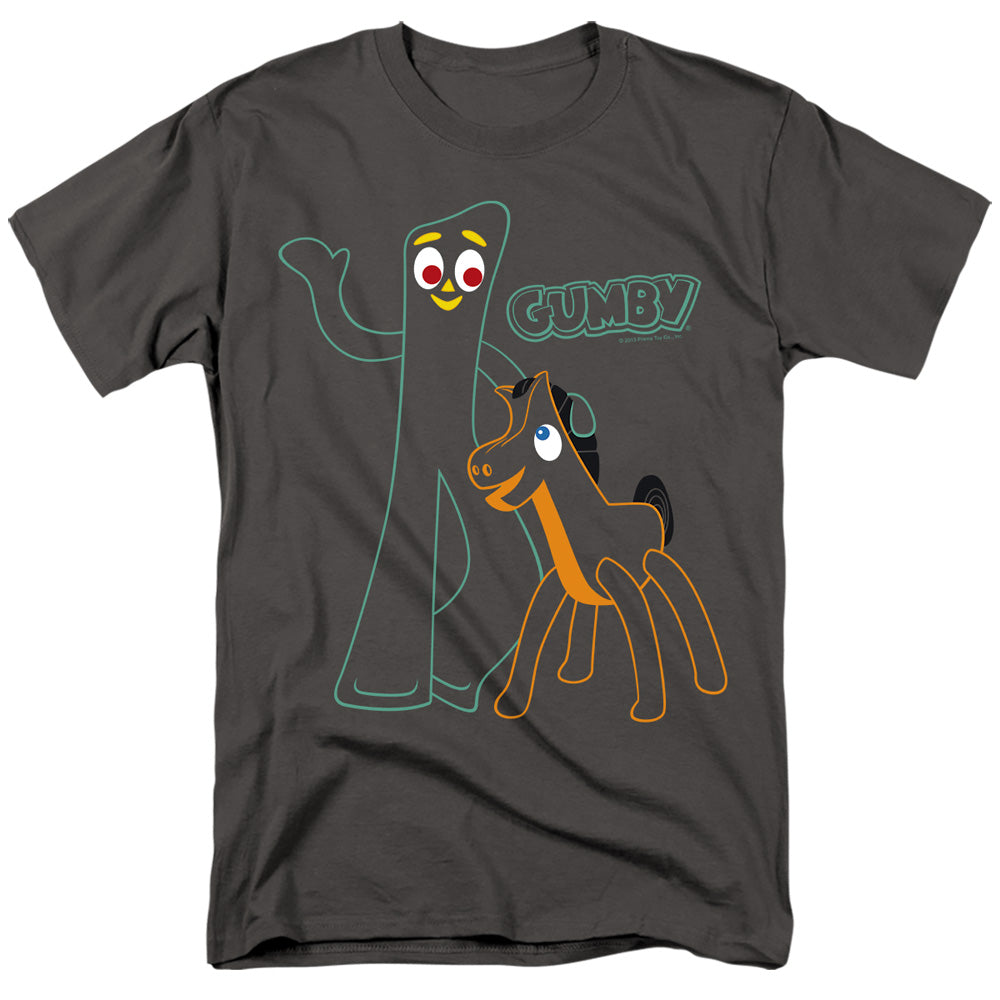 Gumby - Outlines - Adult Unisex Short Sleeve T-Shirt - Gray