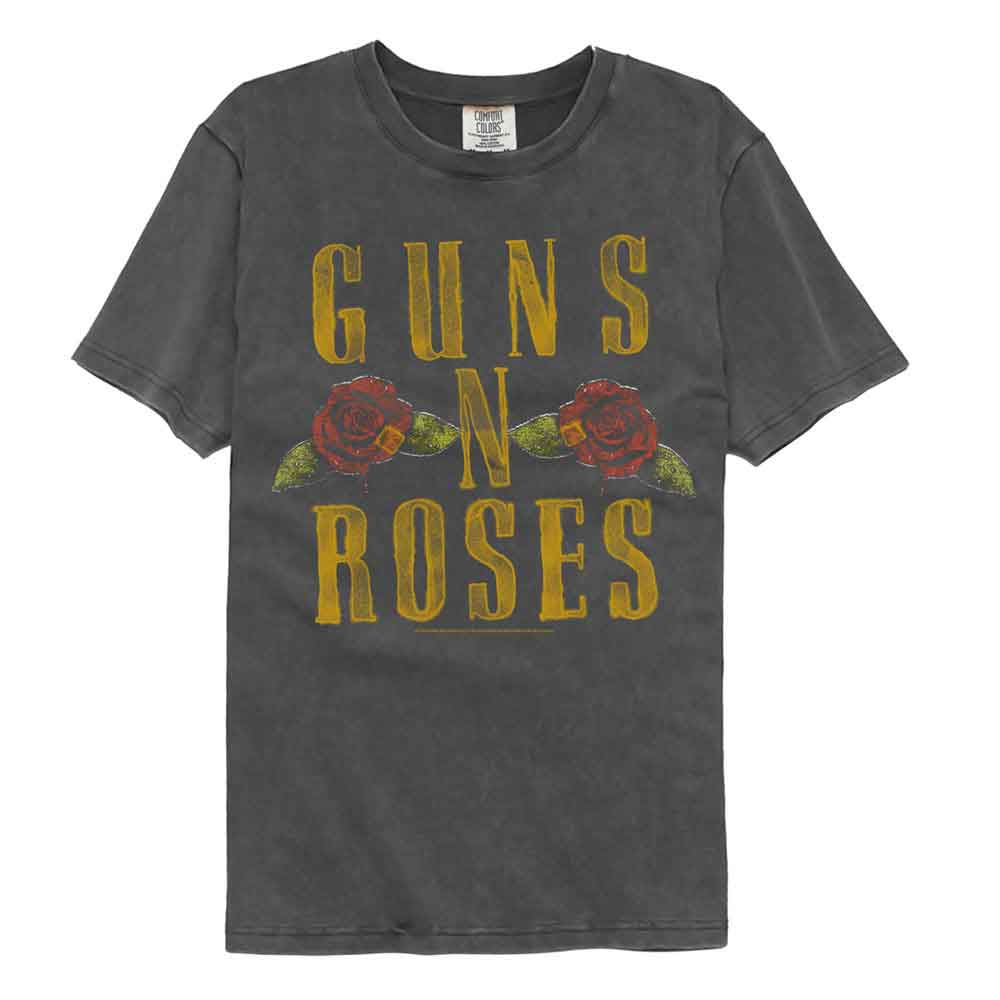 Guns N Roses - Logo And Roses - American Classics - Front Print Pepper Solid Adult Short Sleeve Comfort Color T-Shirt