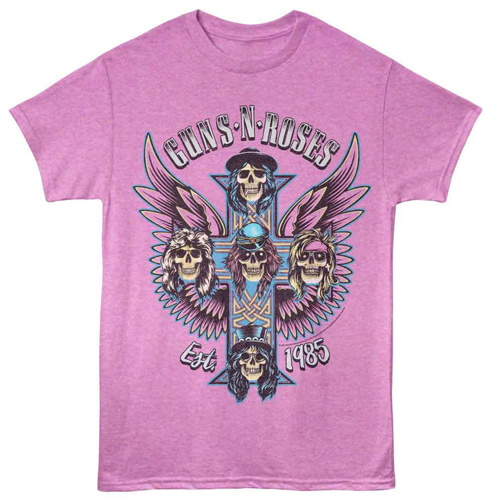 Guns N Roses - Winged Crosses - American Classics - Front Print Neon Purple Heather Heather Adult Short Sleeve T-Shirt