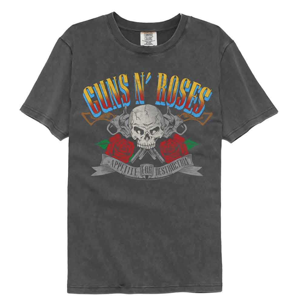 Guns N Roses - Afd Pistols And Skull - American Classics - Front Print Pepper Solid Adult Short Sleeve Comfort Color T-Shirt