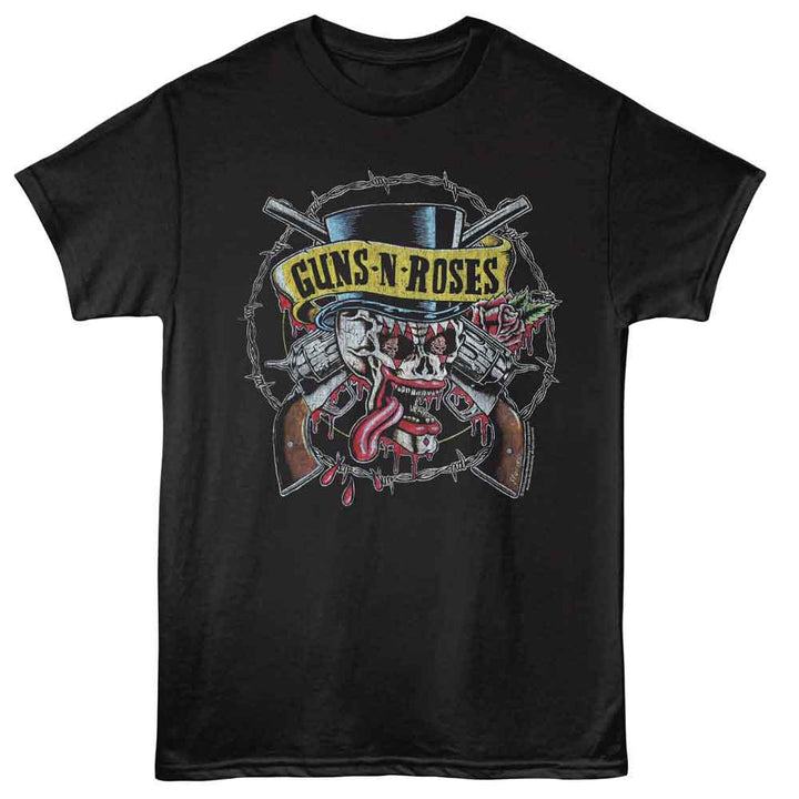 Guns N Roses - Clown Skull And Pistols - American Classics - Front Print Black Solid Adult Short Sleeve T-Shirt