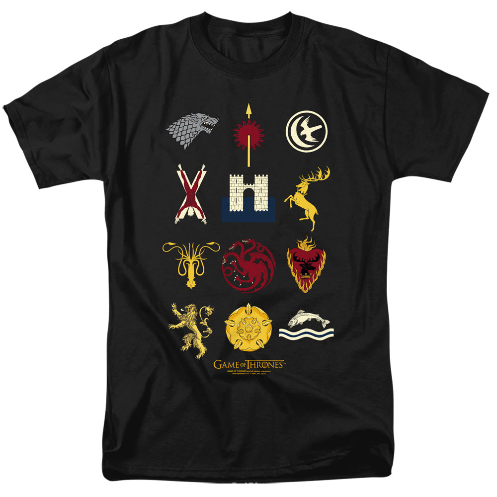 Game Of Thrones - House Sigils - Adult Unisex Short Sleeve T-Shirt - Black