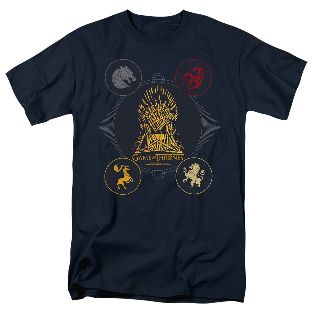 Game Of Thrones - 4 Houses 4 The Throne - Adult Unisex T-Shirt - Blue