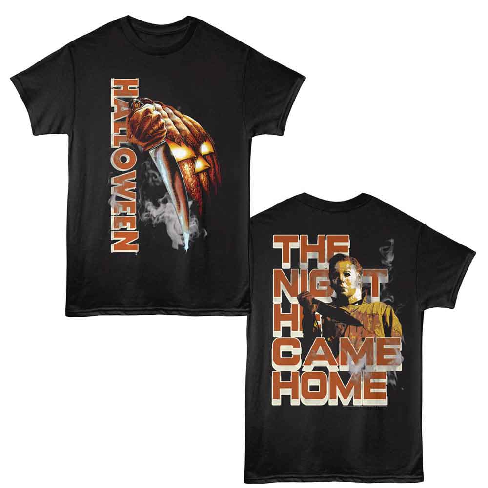 Halloween - Pumpkin Knife Smoking - 2-Sided Print Adult Short Sleeve Solid T-Shirt - Black