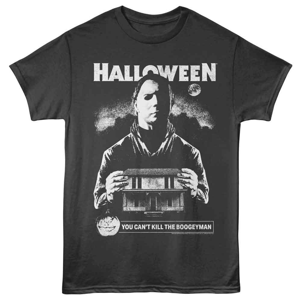 Halloween - Myers W Front Of House - Front Print Adult Short Sleeve Solid T-Shirt - Smoke