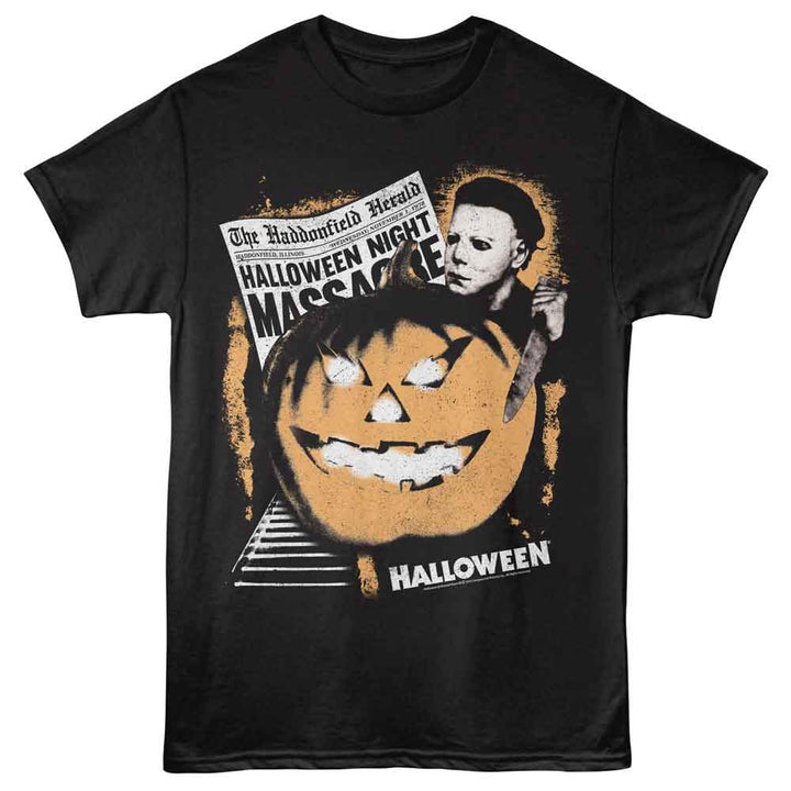 Halloween - Night - Front Print Adult Short Sleeve Solid T-Shirt - Black