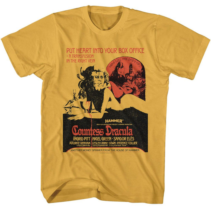 Hammer Horror - Countess Dracula Poster - American Classics - Solid Yellow Adult Short Sleeve T-Shirt