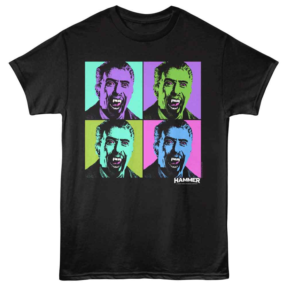 Hammer - Horror Dracula Pop Art - Front Print Adult Short Sleeve Solid T-Shirt - Black