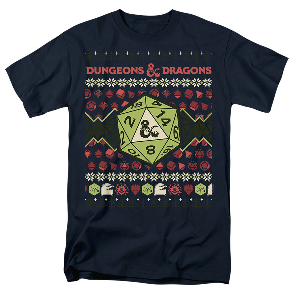 Dungeons And Dragons 20-Sided Dice Ugly Christmas Adult Unisex T-Shirt Blue