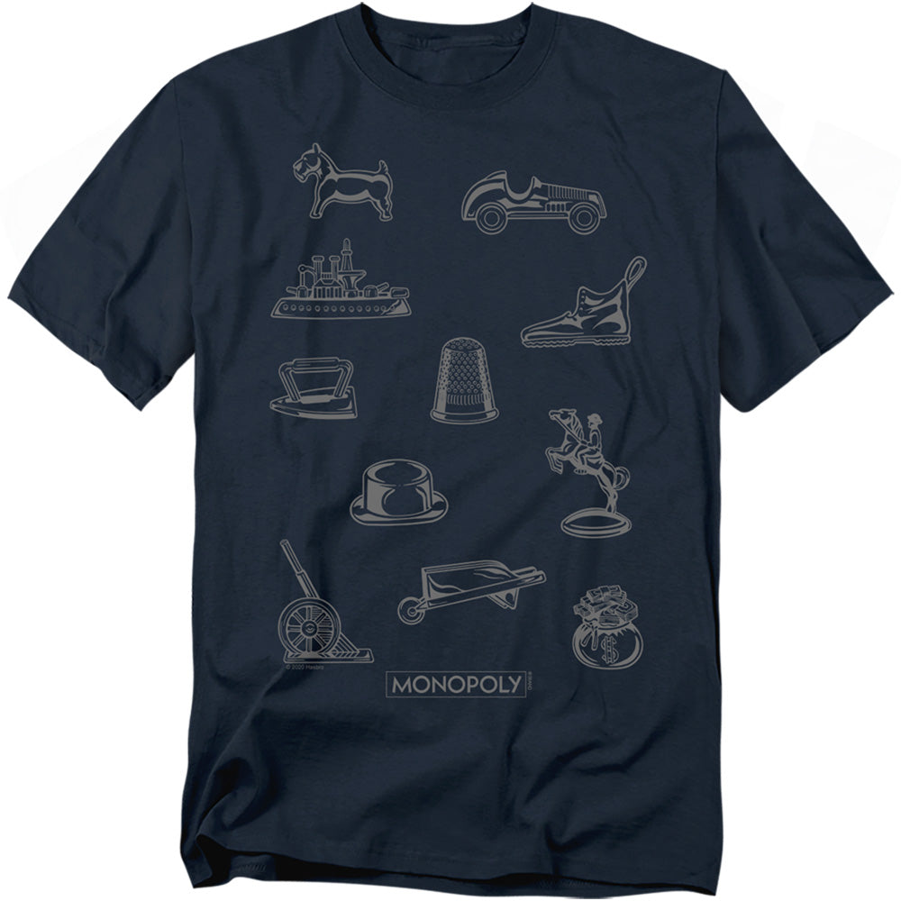 Hasbro - Monopoly - Token - Adult Unisex Short Sleeve T-Shirt - Black
