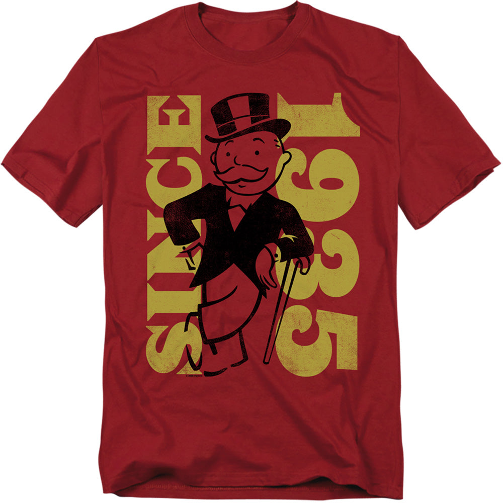 Hasbro - Monopoly - Since 1935 - Adult Unisex Short Sleeve T-Shirt - Red