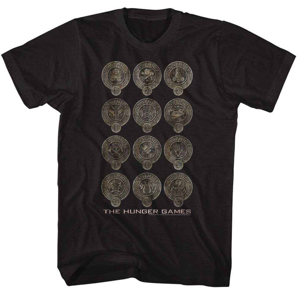 Hunger Games - District Badges - American Classics - Solid Black Adult Short Sleeve T-Shirt