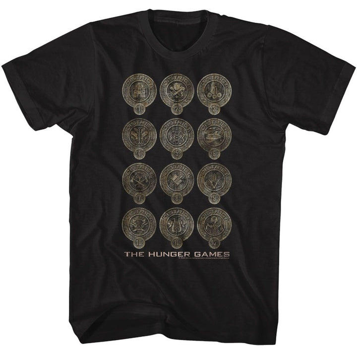 Hunger Games - District Badges - American Classics - Solid Black Adult Short Sleeve T-Shirt