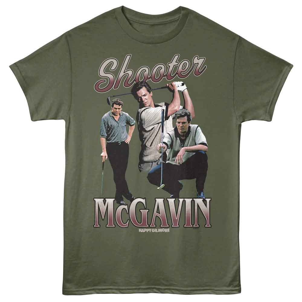 Happy Gilmore - Shooter Collage - Front Print Adult Short Sleeve Solid T-Shirt - Military Green