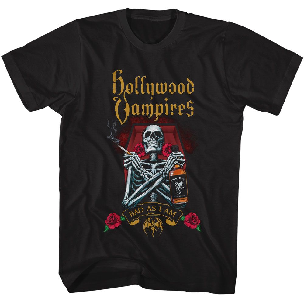 Hollywood Vampires - Bad As I Am - American Classics - Solid Black Adult Short Sleeve T-Shirt
