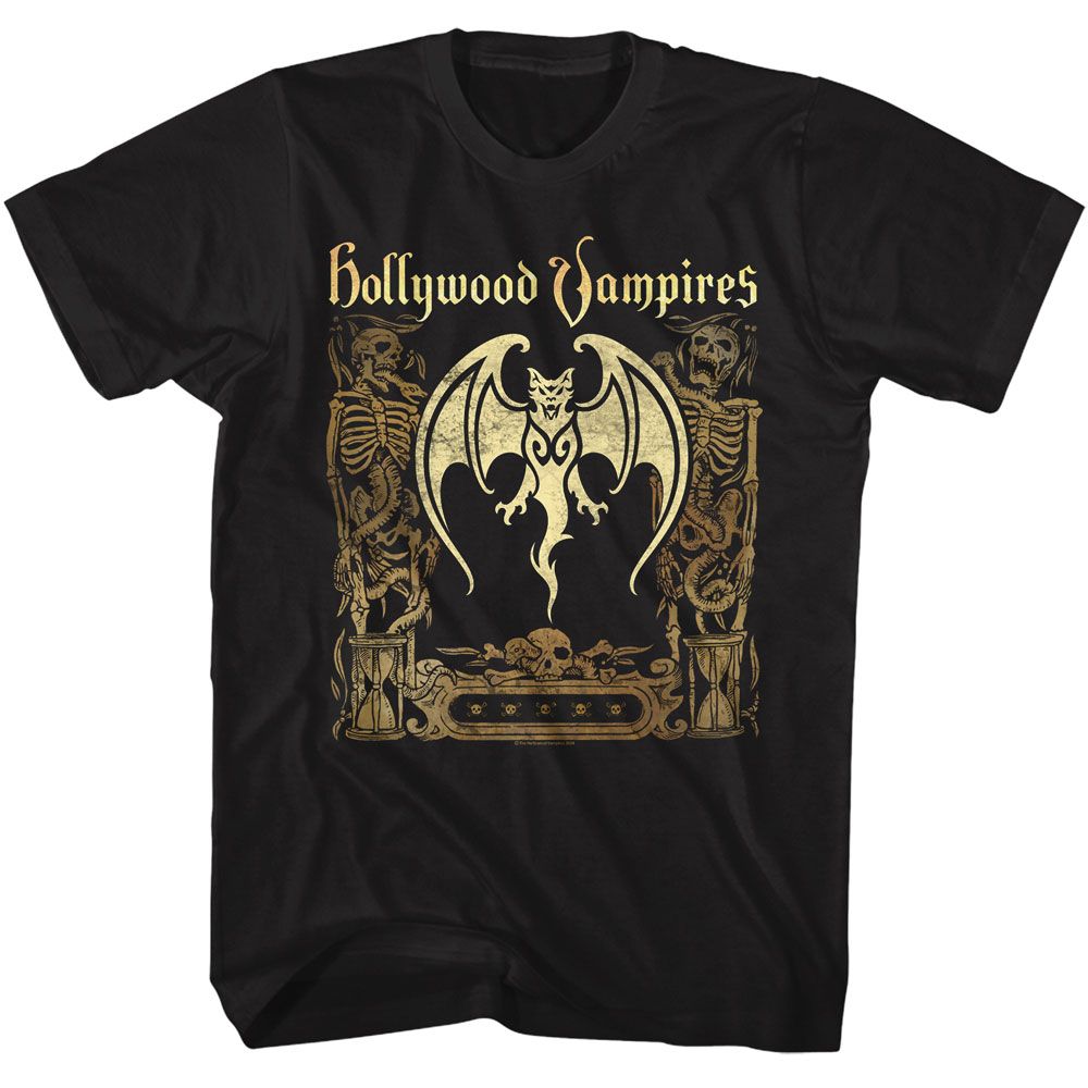 Hollywood Vampires - Bat And Skeletons - American Classics - Solid Black Adult Short Sleeve T-Shirt