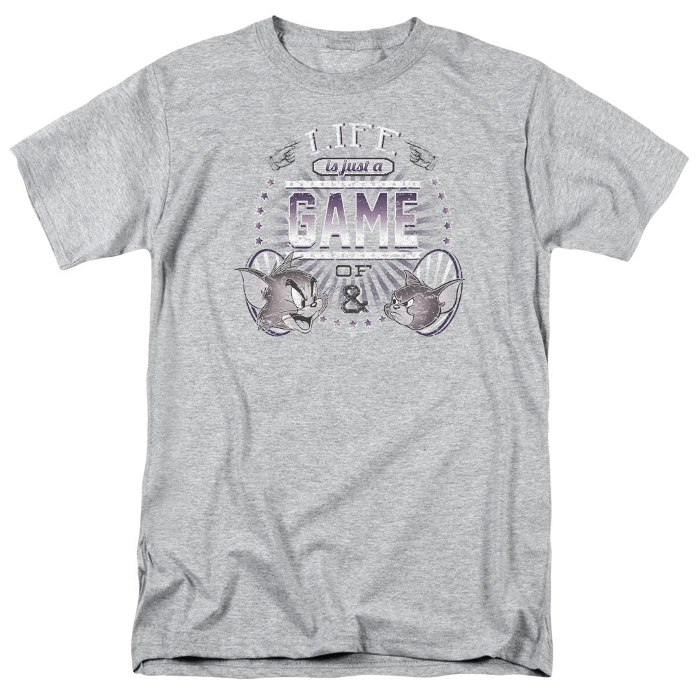 Tom And Jerry - Life Is A Game - Adult Unisex Short Sleeve T-Shirt - Gray