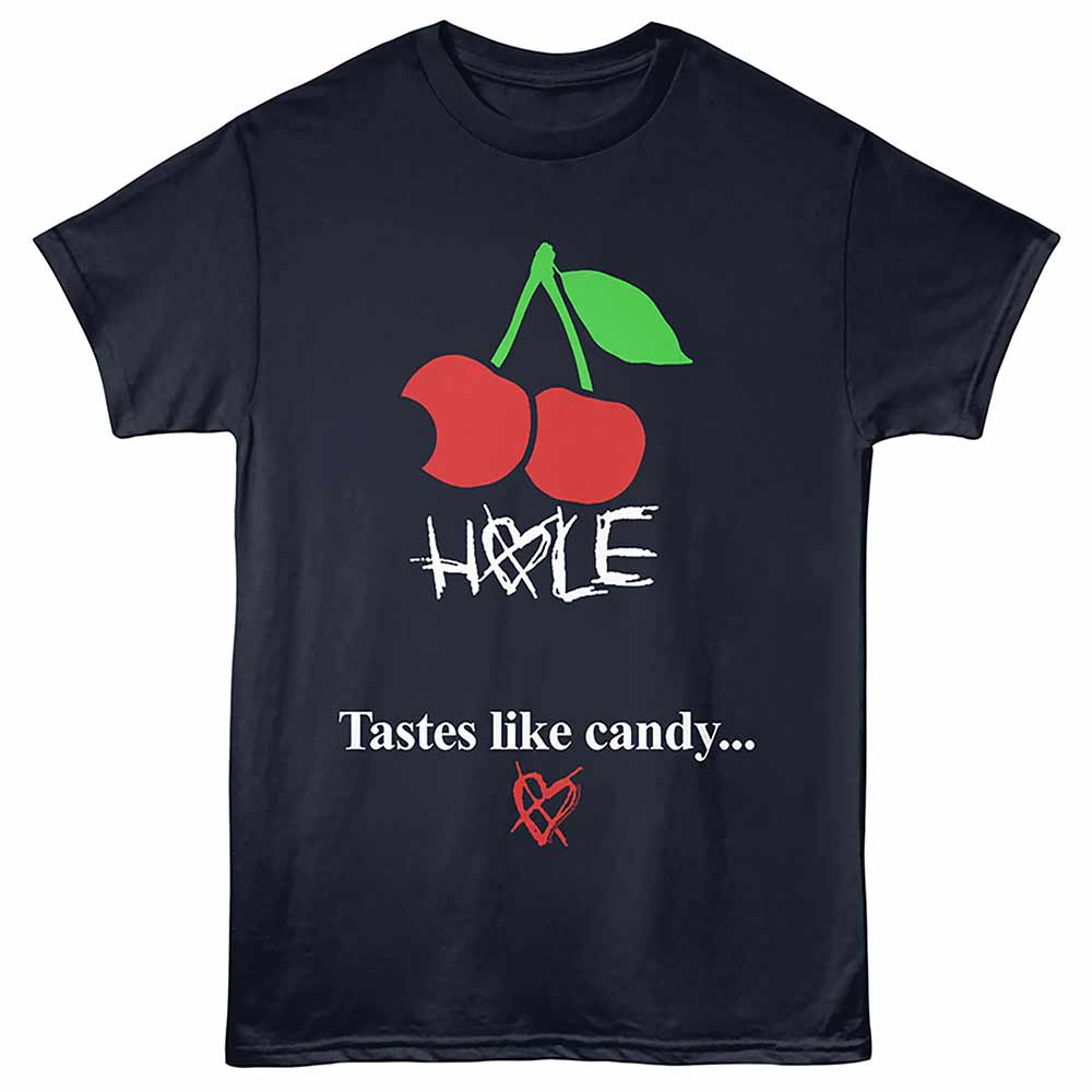Hole - Tastes Like Candy - Front Print Adult Short Sleeve Solid T-Shirt - Navy