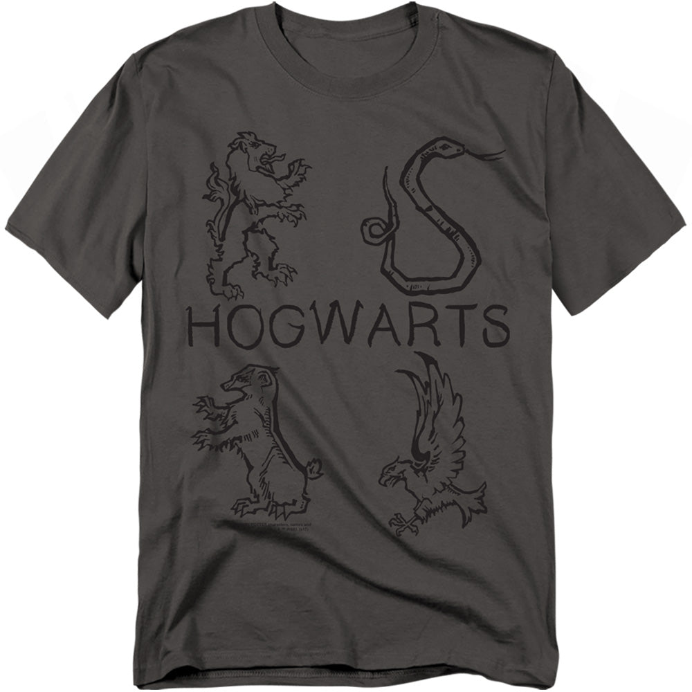 Harry Potter - Literary Crests - Adult Unisex Short Sleeve T-Shirt - Gray