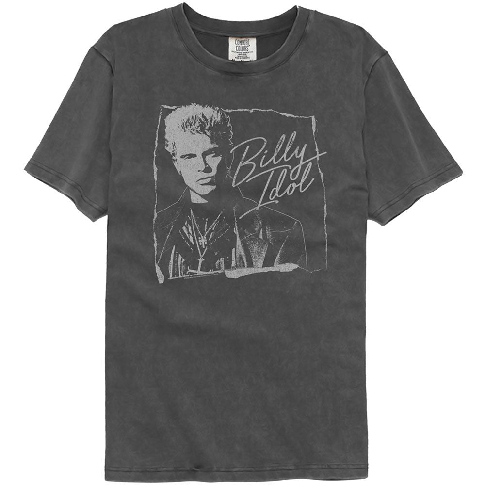 Billy Idol Torn And Cursive Officially Licensed Adult Short Sleeve Washed Black T-Shirt