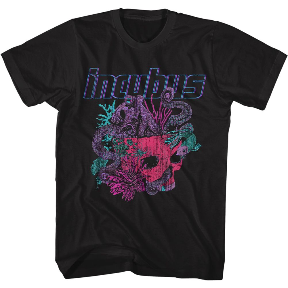 Incubus - Logo And Octopus Skull - American Classics - Solid Black Adult Short Sleeve T-Shirt