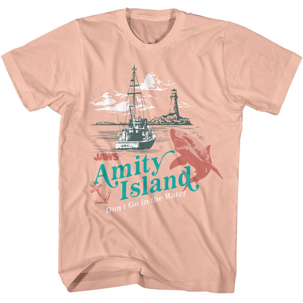 Jaws - Dont Go In The Water - American Classics - Solid Orange Adult Short Sleeve T-Shirt
