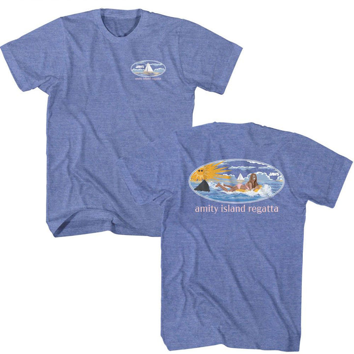 Jaws - Girl On Float - American Classics - Heather Blue Adult Short Sleeve T-Shirt