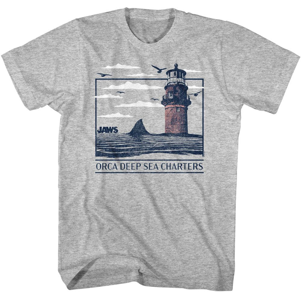 Jaws - Orca Deep Sea Charters - American Classics - Solid Gray Adult Short Sleeve T-Shirt