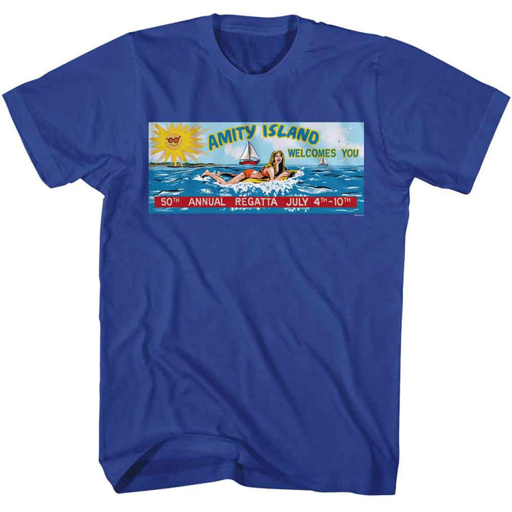 Jaws - 50th Anniversary Annual Regatta - Officially Licensed American Classics - Front Print Solid Adult Short Sleeve T-Shirt