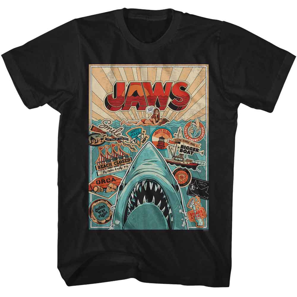 Jaws - Icons Poster - Officially Licensed American Classics - Front Print Solid Adult Short Sleeve T-Shirt