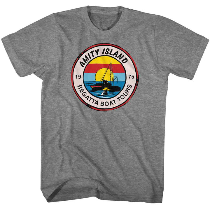 Jaws - Regatta Boat Tours - Officially Licensed American Classics - Front Print Solid Adult Short Sleeve T-Shirt