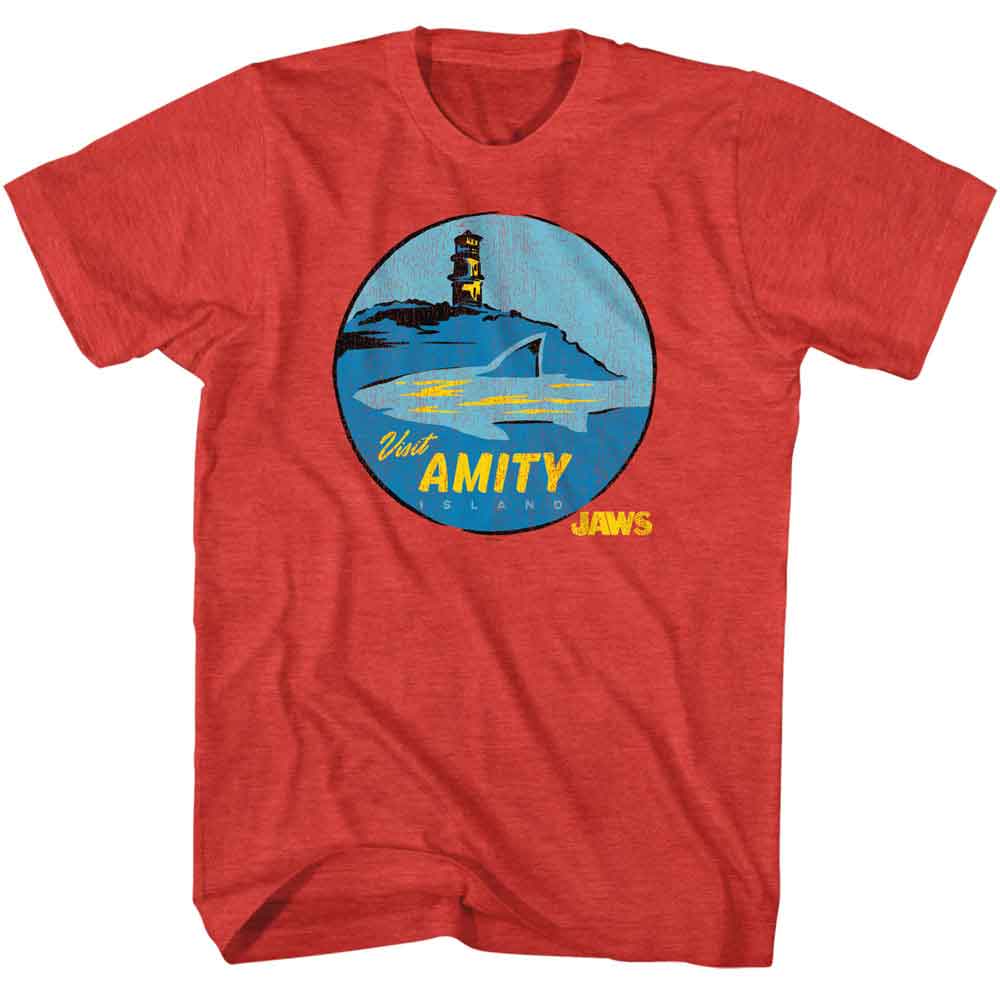 Jaws - Visit Amity - Officially Licensed American Classics - Front Print Heather Adult Short Sleeve T-Shirt