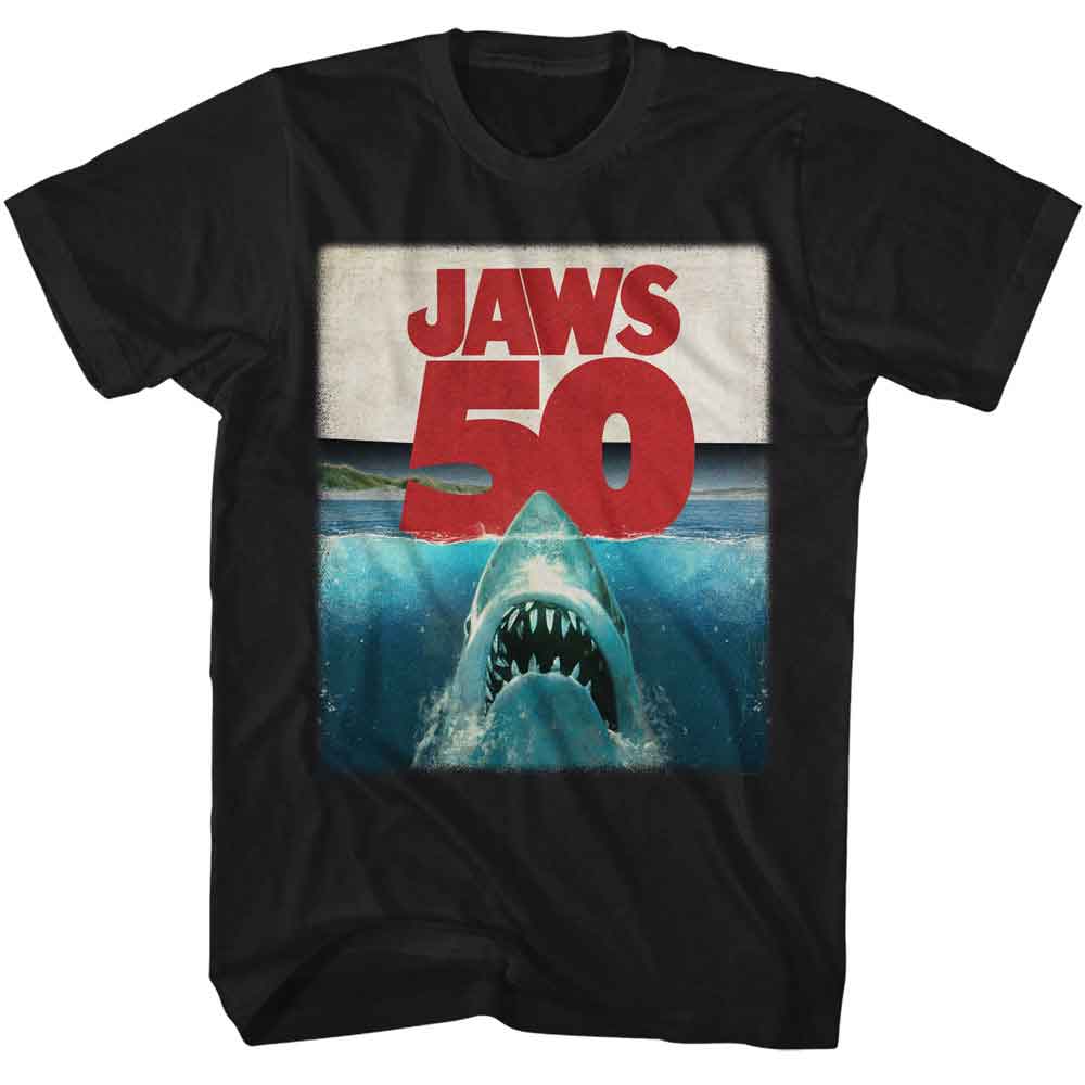 Jaws - 50th Anniversary Shark Under Water - Officially Licensed American Classics - Front Print Solid Adult Short Sleeve T-Shirt