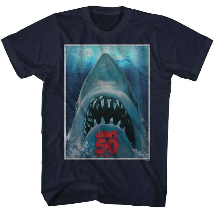 Jaws - 50th Anniversary Poster - Officially Licensed American Classics - Front Print Solid Adult Short Sleeve T-Shirt