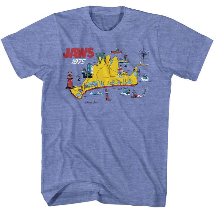 Jaws - 75 Island Map - Officially Licensed American Classics - Front Print Heather Adult Short Sleeve T-Shirt