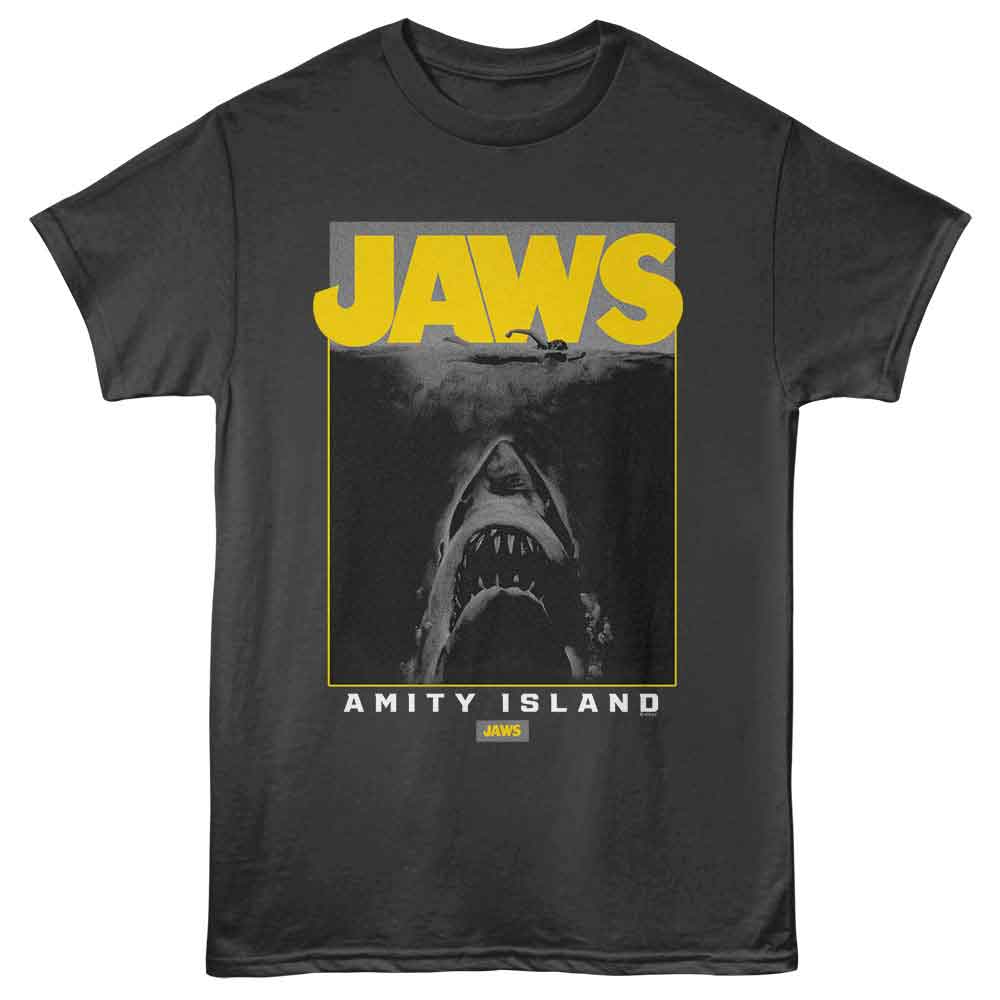 Jaws - Poster W Amity Text - Licensed Adult Unisex Short Sleeve T-Shirt - Smoke