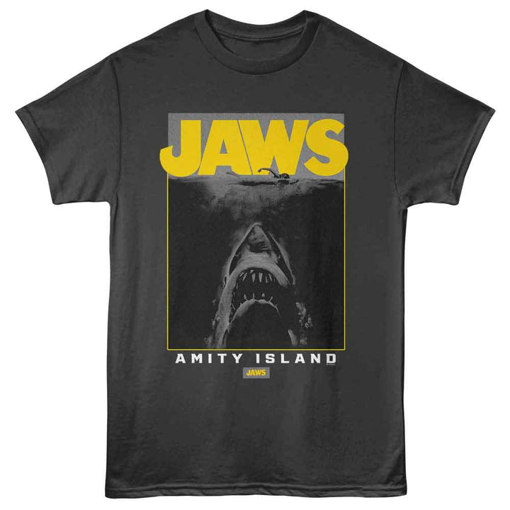 Jaws - Poster W Amity Text - Licensed Adult Unisex Short Sleeve T-Shirt - Smoke