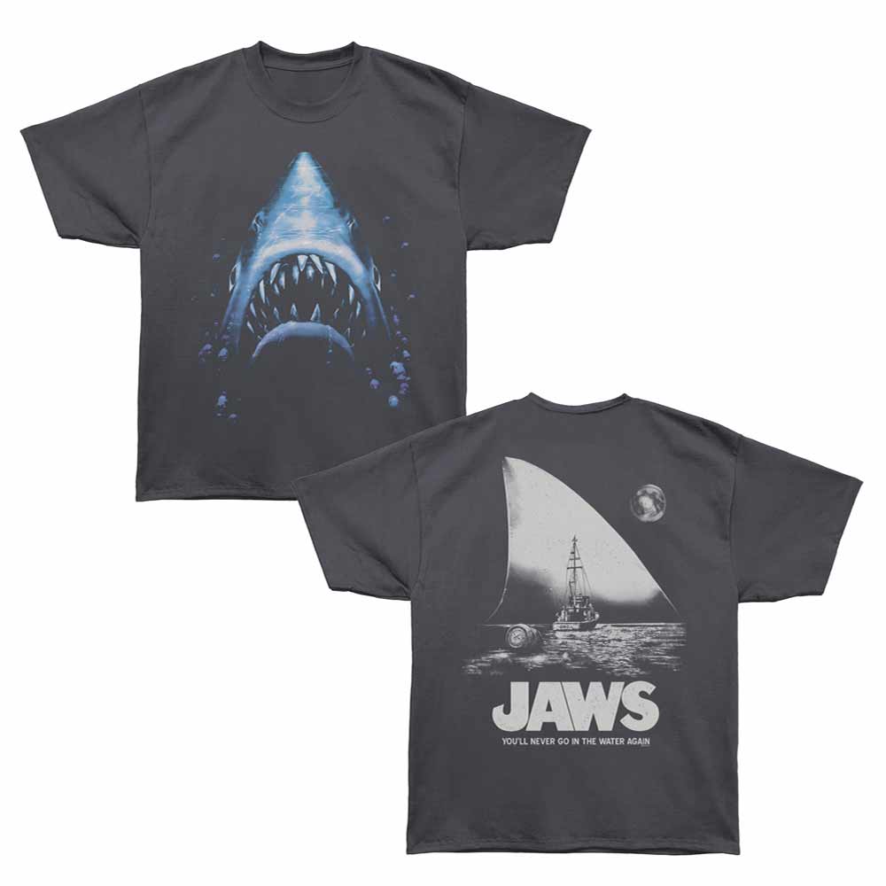 Jaws - Large Fin Scene - Bronx Oversized Short Sleeve T-Shirt - Front & Back Print - Gray