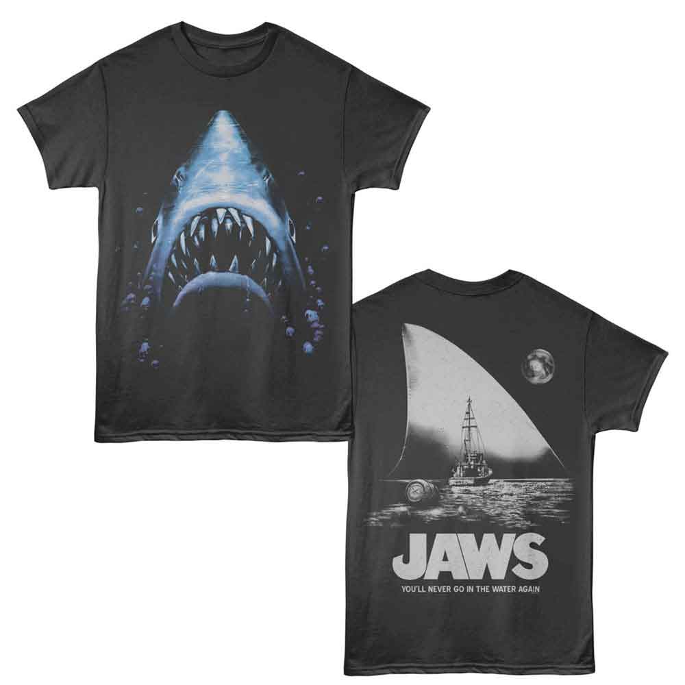 Jaws - Large Fin Scene - 2-Sided Print Adult Short Sleeve Solid T-Shirt - Smoke