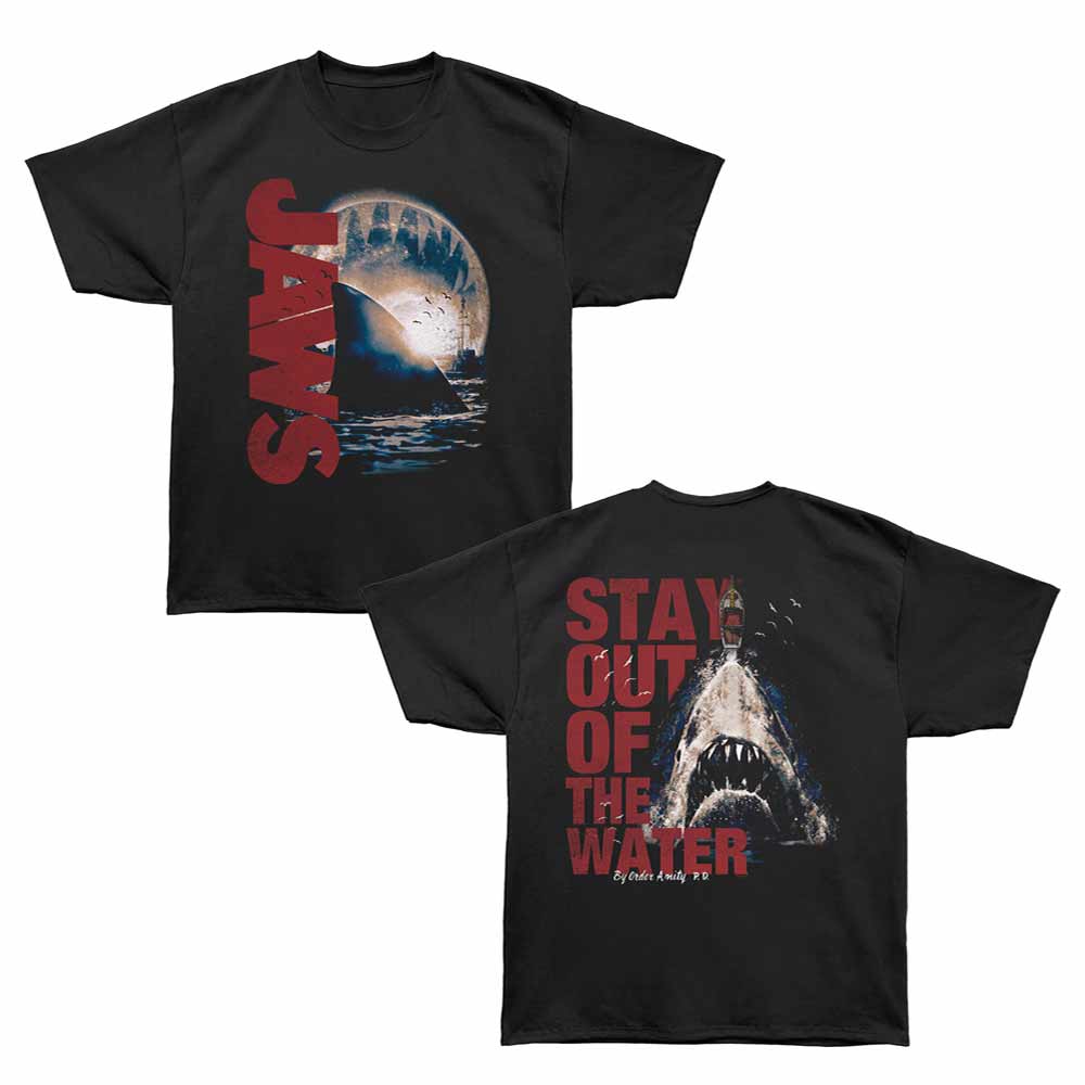 Jaws - Stay Out Of Water - Bronx Oversized Short Sleeve T-Shirt - Front & Back Print - Black