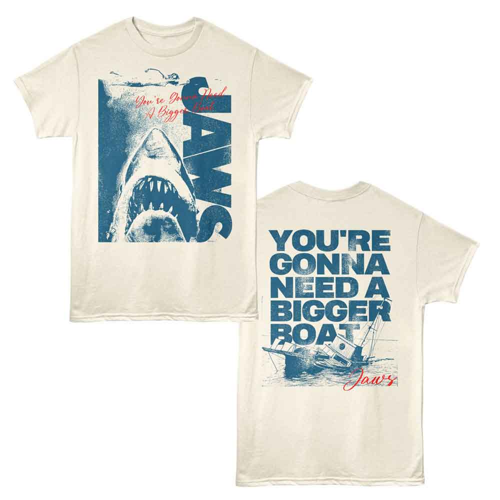 Jaws - Two Tone - 2-Sided Print Adult Short Sleeve Solid T-Shirt - Natural