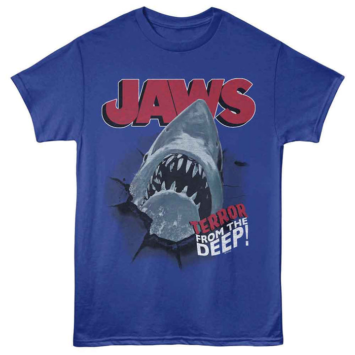 Jaws - Terror From Deep - Licensed Adult Unisex Short Sleeve T-Shirt - Royal