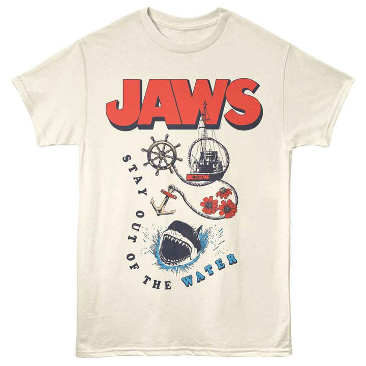 Jaws - Stay Out Of The Water - Licensed Adult Unisex Short Sleeve T-Shirt - Natural