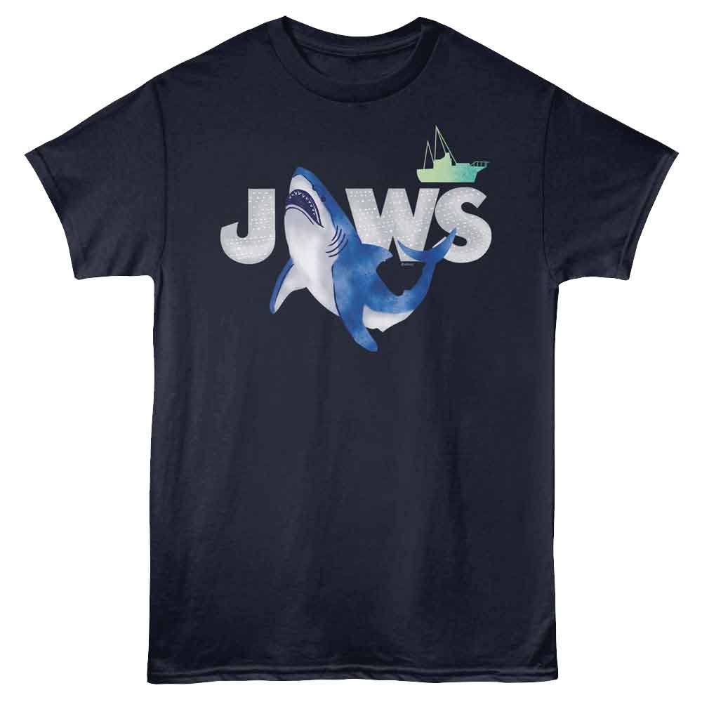 Jaws - Watercolor - Blue - Front Print Solid Adult Unisex Short Sleeve T-Shirt