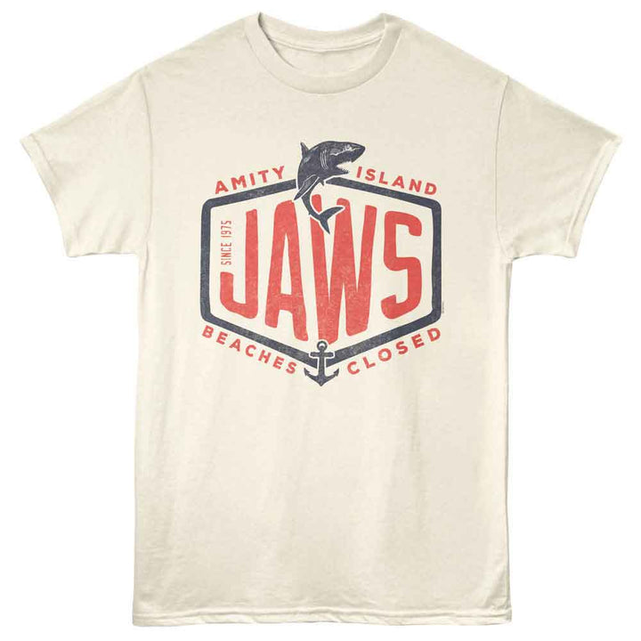 Jaws - Text Based - Licensed Adult Unisex Short Sleeve T-Shirt - Natural