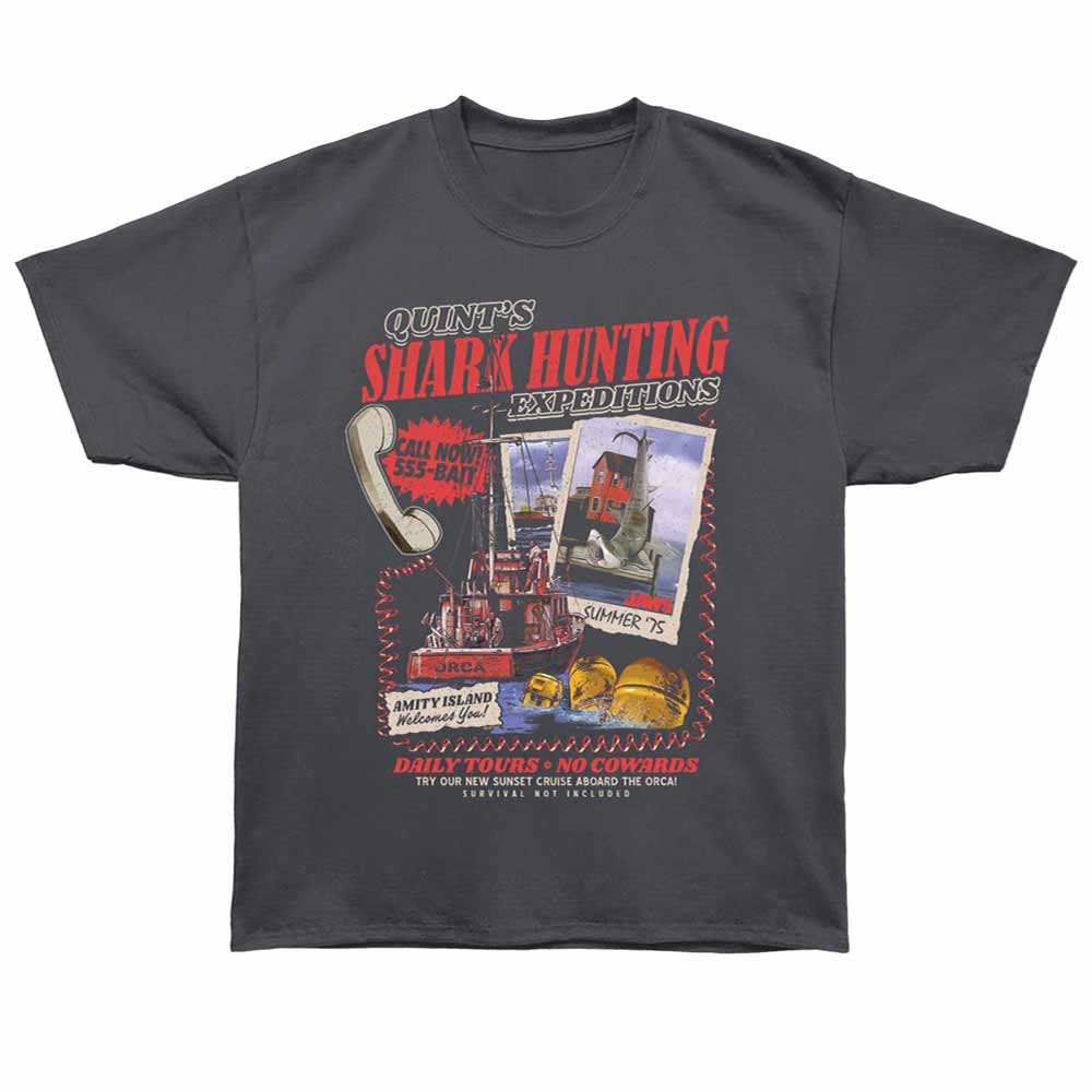 Jaws - Shark Expeditions - Bronx Oversized Short Sleeve T-Shirt - Front Print - Gray