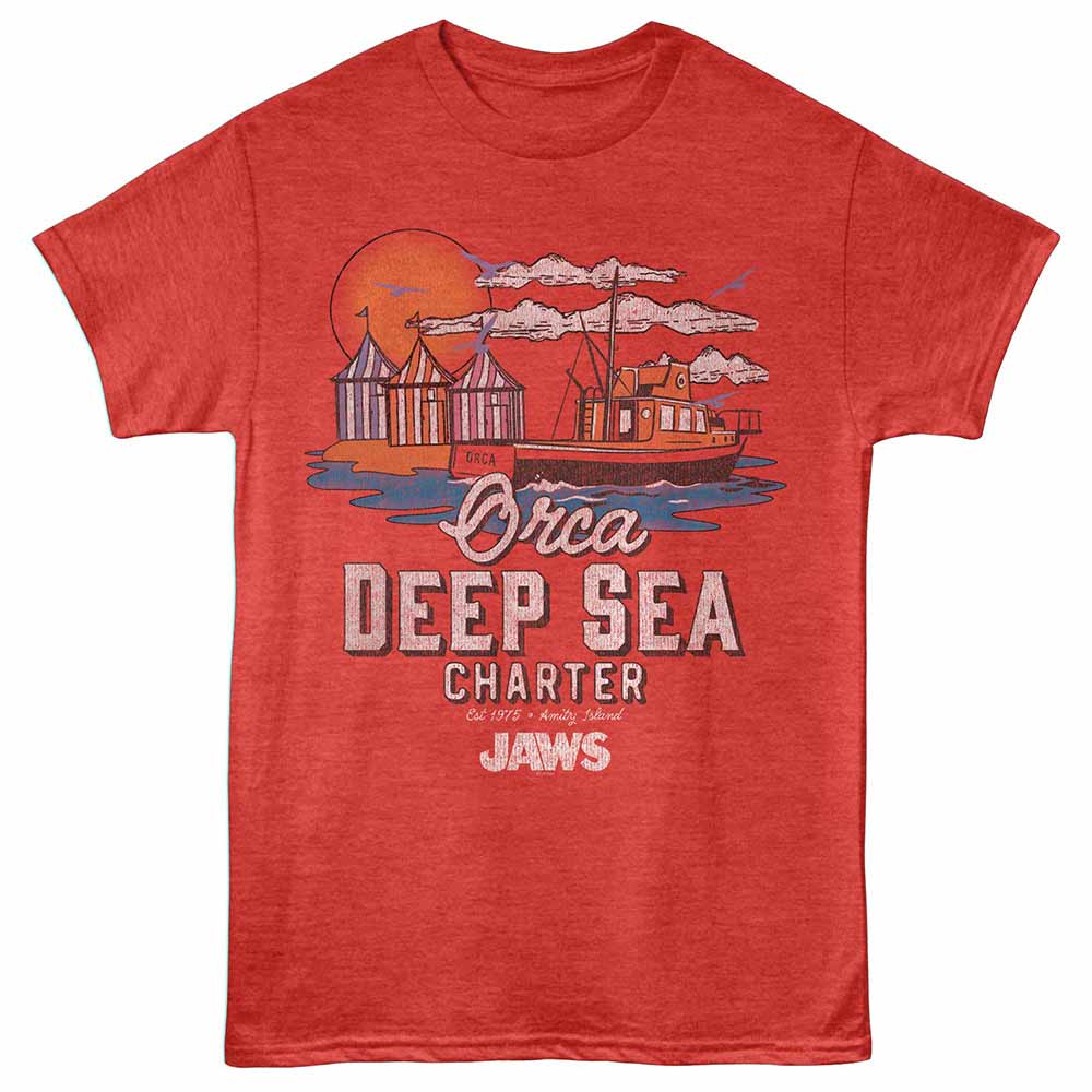 Jaws - Orca Deep Sea Charter - Adult Unisex Short Sleeve T-Shirt - Red Heather
