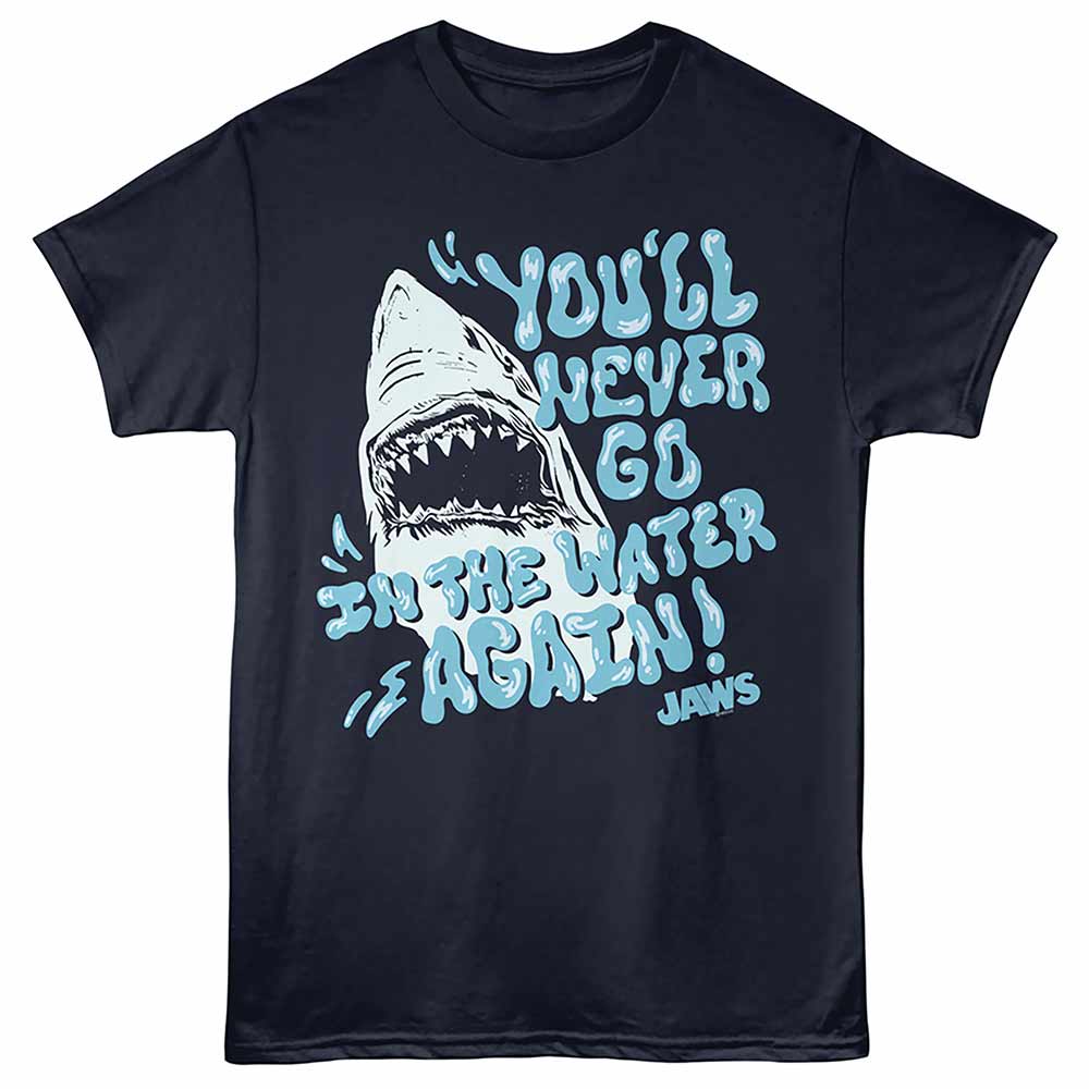 Jaws - Youll Never - Front Print Adult Short Sleeve Solid T-Shirt - Navy